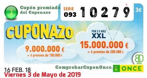 Cuponazo ONCE premiado el Viernes 16/2/2018