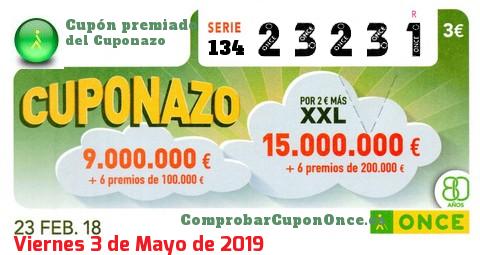 Cuponazo ONCE premiado el Viernes 23/2/2018