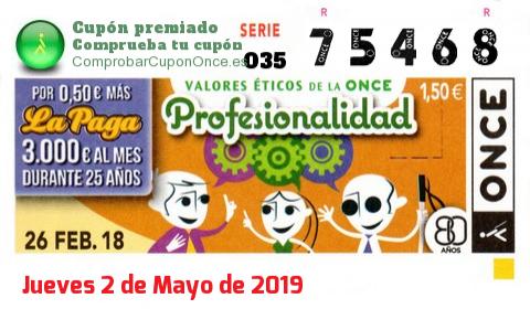 Cupón ONCE premiado el Lunes 26/2/2018