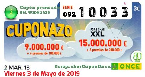 Cuponazo ONCE premiado el Viernes 2/3/2018