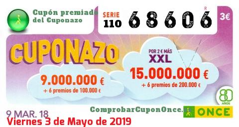 Cuponazo ONCE premiado el Viernes 9/3/2018