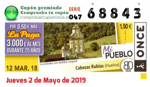 Cupón ONCE premiado el Lunes 12/3/2018