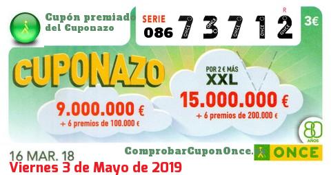 Cuponazo ONCE premiado el Viernes 16/3/2018