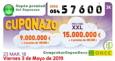 Cuponazo ONCE premiado el Viernes 23/3/2018