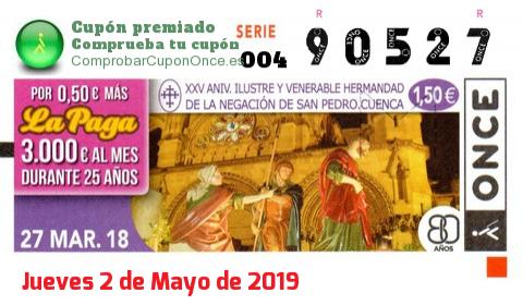 Cupón ONCE premiado el Martes 27/3/2018