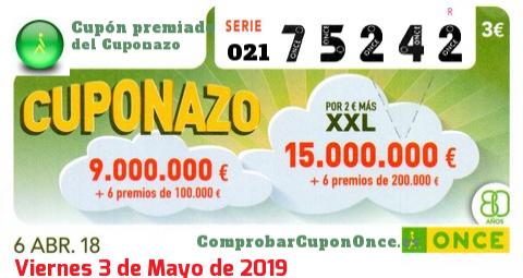 Cupón premiado en este sorteo