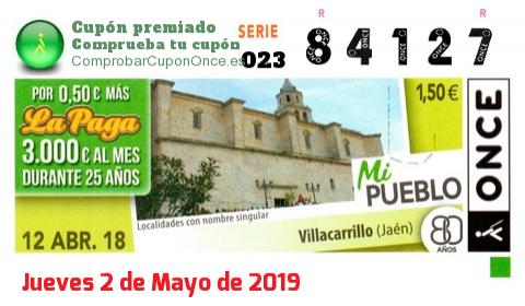 Cupón ONCE premiado el Jueves 12/4/2018