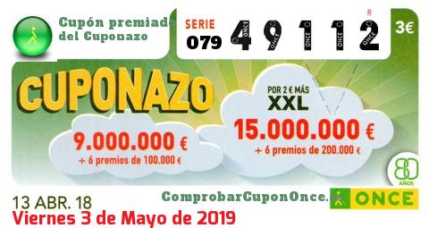 Cuponazo ONCE premiado el Viernes 13/4/2018