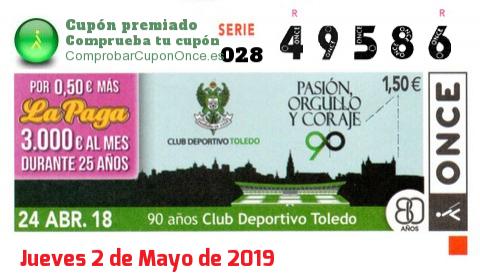 Cupón ONCE premiado el Martes 24/4/2018