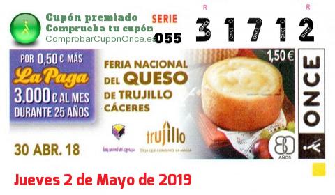 Cupón ONCE premiado el Lunes 30/4/2018