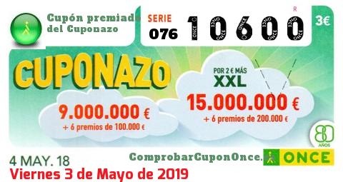 Cuponazo ONCE premiado el Viernes 4/5/2018