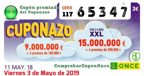 Cuponazo ONCE premiado el Viernes 11/5/2018