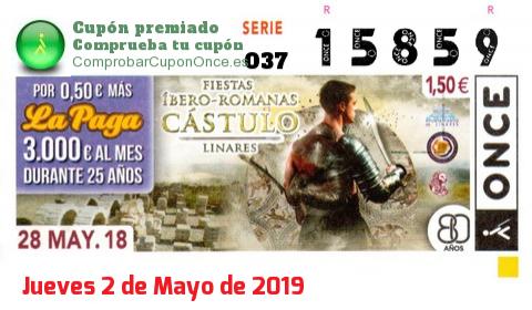 Cupón ONCE premiado el Lunes 28/5/2018