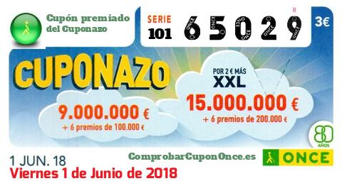 Cuponazo ONCE premiado el Viernes 1/6/2018