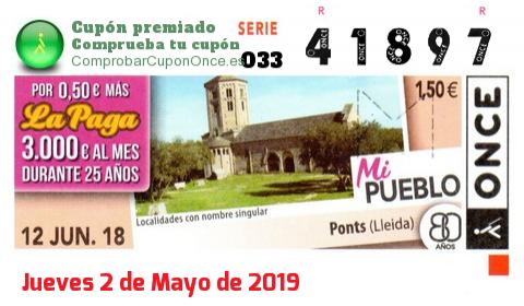 Cupón ONCE premiado el Martes 12/6/2018