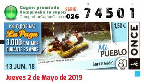 Cupón ONCE premiado el Miercoles 13/6/2018