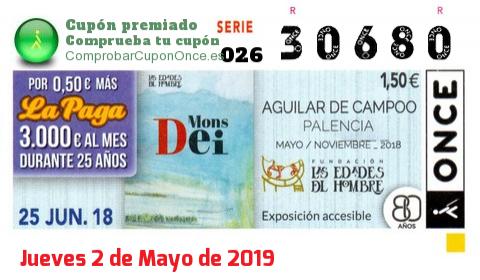 Cupón premiado en este sorteo