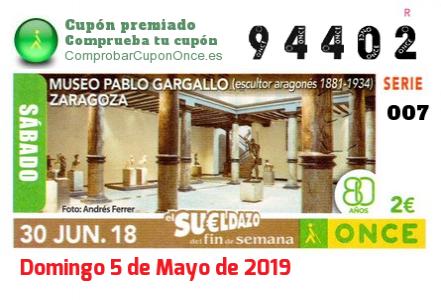 Sueldazo ONCE premiado el Sabado 30/6/2018