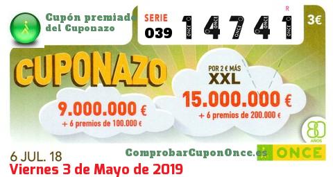 Cuponazo ONCE premiado el Viernes 6/7/2018