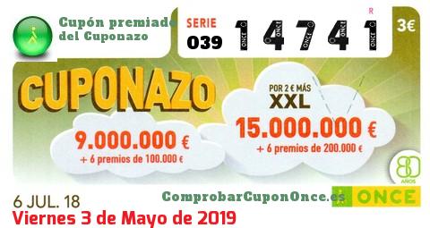 Cupón premiado en este sorteo