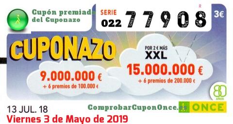 Cuponazo ONCE premiado el Viernes 13/7/2018