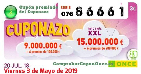Cuponazo ONCE premiado el Viernes 20/7/2018