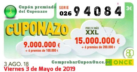 Cuponazo ONCE premiado el Viernes 3/8/2018