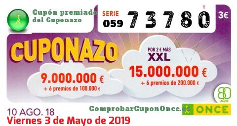 Cuponazo ONCE premiado el Viernes 10/8/2018