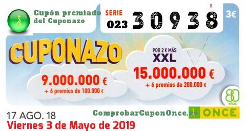 Cuponazo ONCE premiado el Viernes 17/8/2018