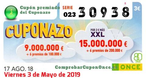 Cupón premiado en este sorteo