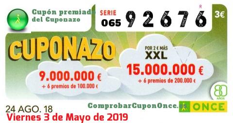 Cuponazo ONCE premiado el Viernes 24/8/2018
