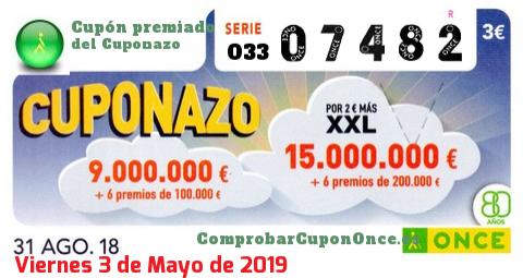 Cuponazo ONCE premiado el Viernes 31/8/2018