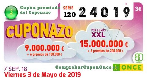 Cuponazo ONCE premiado el Viernes 7/9/2018