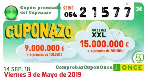 Cuponazo ONCE premiado el Viernes 14/9/2018