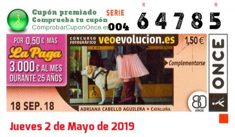 Cupón ONCE premiado el Martes 18/9/2018