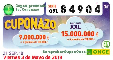 Cuponazo ONCE premiado el Viernes 21/9/2018