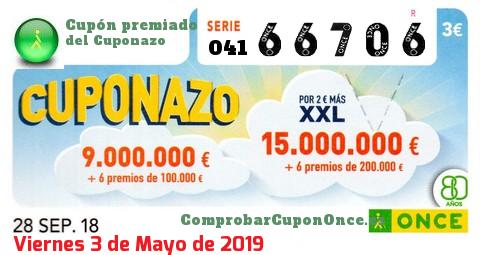 Cuponazo ONCE premiado el Viernes 28/9/2018