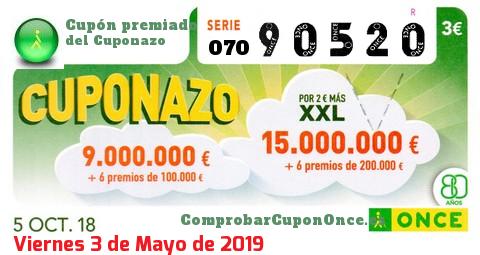 Cuponazo ONCE premiado el Viernes 5/10/2018