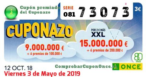 Cuponazo ONCE premiado el Viernes 12/10/2018