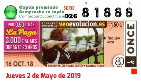 Cupón ONCE premiado el Martes 16/10/2018