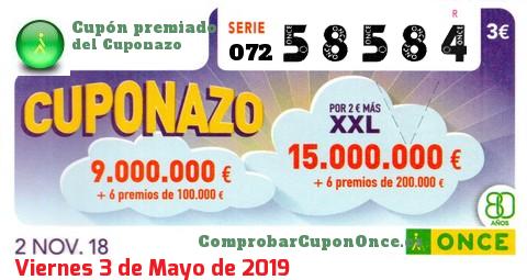 Cuponazo ONCE premiado el Viernes 2/11/2018