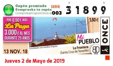 Cupón ONCE premiado el Martes 13/11/2018