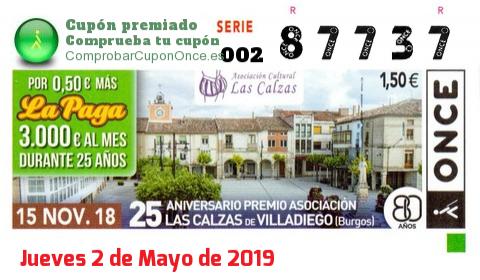 Cupón ONCE premiado el Jueves 15/11/2018