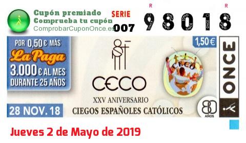 Cupón premiado en este sorteo