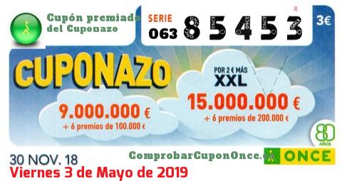 Cuponazo ONCE premiado el Viernes 30/11/2018