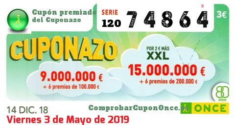 Cuponazo ONCE premiado el Viernes 14/12/2018