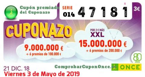 Cupón premiado en este sorteo