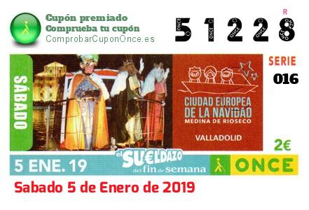 Sueldazo ONCE premiado el Sabado 5/1/2019