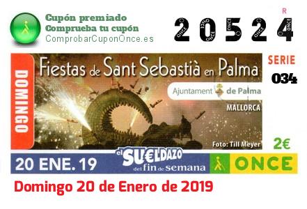 Sueldazo ONCE premiado el Domingo 20/1/2019