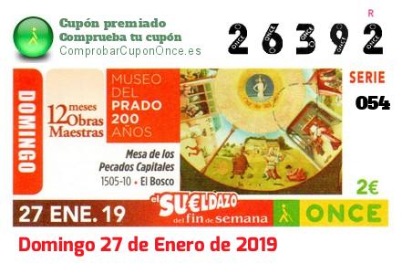 Sueldazo ONCE premiado el Domingo 27/1/2019